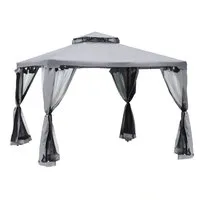 Outsunny Pavillon mit Doppeldach 3x3 m - Wetterfester Gartenpavillon mit stabiler Metallkonstruktion und Moskitonetz, ideal für Gartenpartys und Picknicks, schützt vor Insekten und UV-Strahlung.