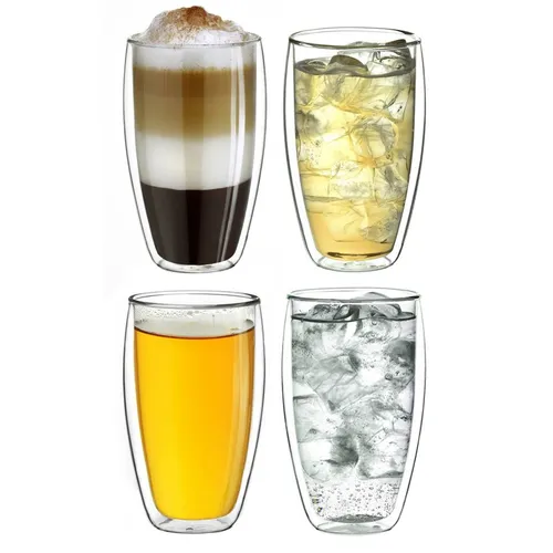 Creano doppelwandiges Thermoglas 250ml „DG-SH“ - Kaffee- & Teegläser: 4er Set doppelwandige Cappuccinotassen aus Borosilikatglas, halten Getränke länger warm oder kalt und schützen vor Verbrennungen.