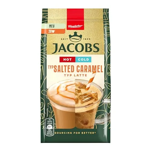 Jacobs Typ Latte Salted Caramel - Instant Kaffee für 20 Getränke - Genießen Sie die verführerische Kombination aus löslichem Bohnenkaffee und Salted Caramel Geschmack. Ideal für heiße oder kalte Zubereitung, perfekt für Kaffeeliebhaber!