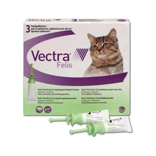 Vectra Felis Lösung gegen Flöhe & Zecken für Katzen - Arzneimittel zur effektiven Bekämpfung von Flöhen und Zecken bei Katzen. Schützt für einen Monat und hemmt die Flohentwicklung in der Umgebung bis zu drei Monate.