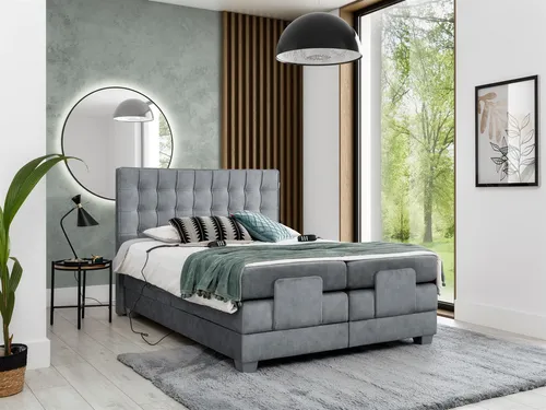Maxima Boxspringbett Elektrisch 140x200cm in Dunkelgrau - Modernes Boxspringbett mit verstellbarer Liegefläche, Kopfteil und Topper, ideal für komfortablen Schlaf im Schlafzimmer.
