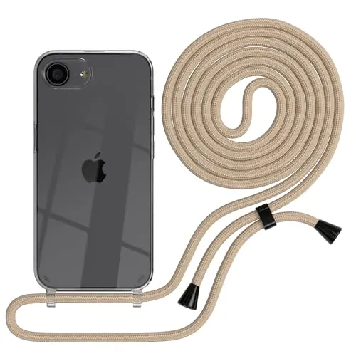 EAZY CASE Handykette kompatibel mit iPhone 16e Handyhülle mit Umhängeband, Handykordel mit Schutzhülle, Silikonhülle, Hülle mit Band, Stylische Kette für Smartphones, Taupe - Clips Schwarz