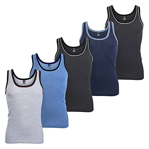 MT Herren Melange Tank-Top 5er Pack - Baumwolle für höchsten Tragekomfort - Praktisches 5er Pack ärmelloser Tank Tops aus hochwertiger Baumwolle. Strapazierfähig und hautfreundlich, ideal für Beruf und Freizeit. Zeitloser Melange-Look mit Kontrastdetails, leicht zu pflegen und langlebig.