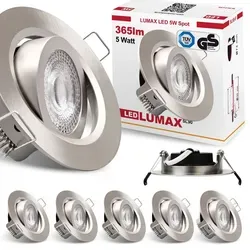 6x LUMAX LED Einbaustrahler dimmbar 5W Eisen gebürstet - Deckenleuchten: Moderne, flache und dimmbare Einbaustrahler mit warmweißem Licht, schwenkbar für optimale Ausleuchtung und energieeffizient im Vergleich zu Halogen.