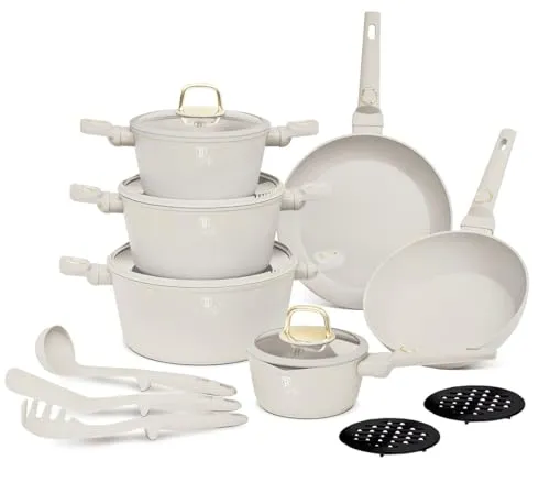 BERLINGER HAUS Kochgeschirr-Set 15-teilig Sahara Collection mit Titanbeschichtung - Vielseitiges Kochgeschirr-Set aus geschmiedetem Aluminium mit umweltfreundlicher TitanPro-Antihaftbeschichtung. Ideal für alle Herdarten, inklusive Induktion. Ergonomische Griffe und leicht zu reinigen.