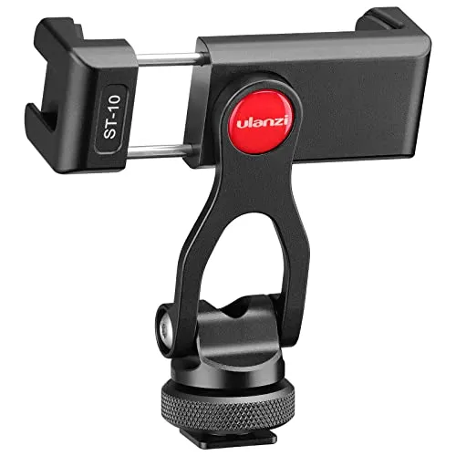 ULANZI ST-10 Metall Handyhalterung Handy Stativ Adapter Zubehör Tripod Selfie Stick Smartphone Halterung mit 2 Cold Shoe 360º Rotation 1/4"-Schraubanschlus Z-Achsen für iPhone Android Digitalkamera