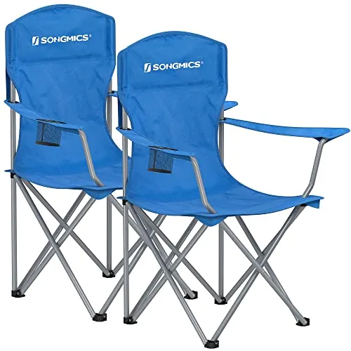 SONGMICS Campingstuhl 2er Set, Klappstuhl Outdoor - Camping-Möbel: Ergonomischer Klappstuhl mit hoher Rückenlehne, bis 150 kg belastbar und inklusive Getränkehalter für maximalen Komfort beim Angeln oder Entspannen im Freien.
