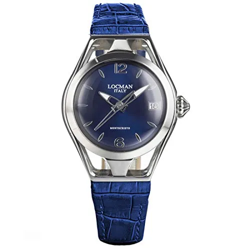 Locman Italy Quarzuhr Montecristo Lady - Elegante Damenuhr aus Stahl/Titanium mit blauem Lederarmband, 100 Meter wasserdicht und Datumsanzeige – perfekt für stilbewusste Frauen.