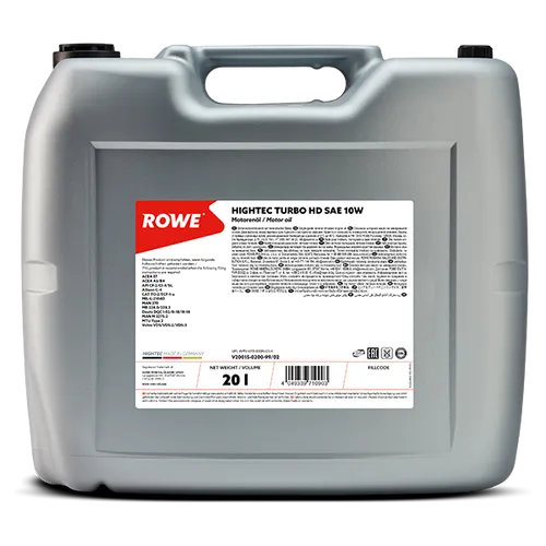 ROWE HIGHTEC TURBO HD SAE 10W Motorenöl 20L für MB MAN CAT Volvo Deutz - Hochwertiges Motorenöl für PKW und Nutzfahrzeuge, ideal für Turbomotoren. Mit geprüfter Qualität und optimaler Viskosität SAE 10W sorgt es für zuverlässigen Schutz und Leistung.