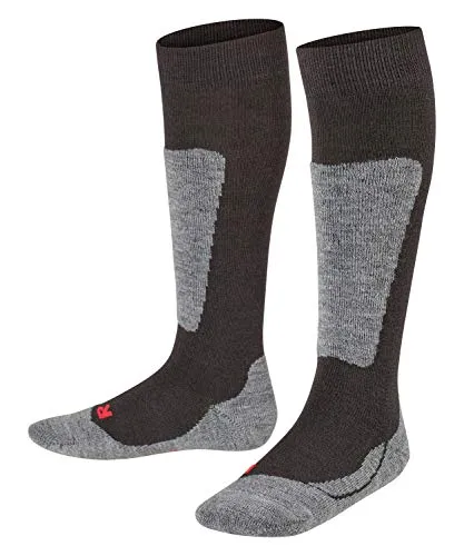 FALKE Unisex Kinder Skisocken Active Ski K Kh Wolle Funktionsmaterial warm dick 1 Paar, Schwarz Black 3000, 35-38