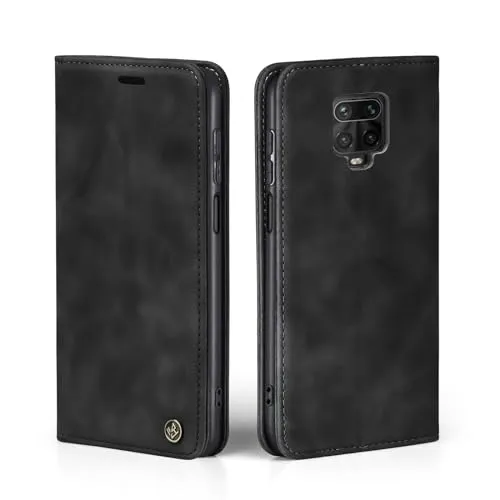 LBH Handyhülle für Xiaomi Redmi Note 9 Pro in Schwarz mit Karten- und Geldfach Smartphone Hülle mit Standfunktion Flip Case Schutzhülle Magnetverschluss Vintage
