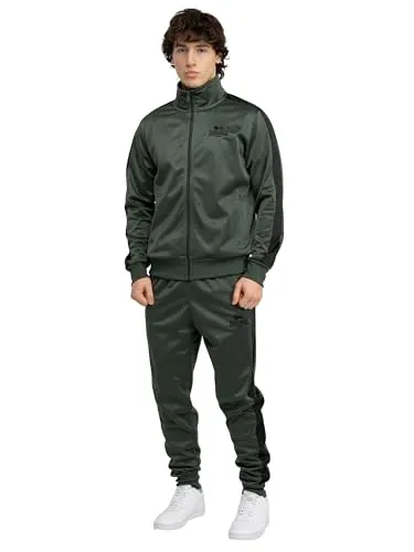 Lonsdale Herren Pember Jogginganzug, Olive/Black, M - Stylischer Streetwear Trainingsanzug aus 100% Polyester mit toller Logo-Stickerei und praktischen Reißverschlusstaschen für einen modernen Look.