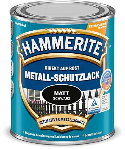Hammerite Metallschutzlack Matt, 3in1- Rostschutz, Schwarz, 750 ml