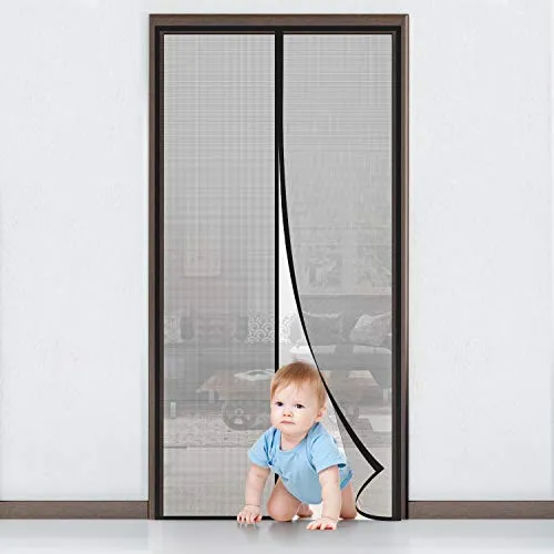MYCARBON Fliegengitter Tür Magnet Insektenschutz Balkontür Fliegenvorhang 90x210cm Klebmontage ohne Bohren - Vorhang für Balkontür Wohnzimmer Schiebetür Terrassentür