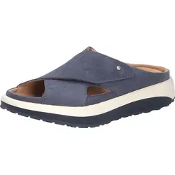 Joya Pantolette Alicante Blue JY106A - Komfortable Nubukleder-Sandale mit Klettverschluss - Die Joya Pantolette Alicante Blue JY106A aus hochwertigem Nubukleder bietet optimalen Tragekomfort und eine anpassbare Passform dank Klettverschluss. Ideal für Freizeit und Zuhause, mit einer weichen Senso-Sohle für angenehmes Gehen.