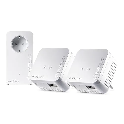 devolo Magic 1 WiFi mini Multiroom Kit - Powerline Adapter für raumübergreifendes WLAN bis zu 300 Mbit/s und 1200 Mbit/s Powerline-Geschwindigkeit - ideal für stabiles Surfen und Streamen in bis zu 3 Etagen.