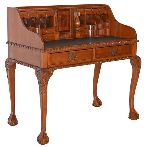 Luxus Schreibtisch Kolonial Sekretär aus Mahagoniholz - Schreibtische: Edler Sekretär mit 12 Schubladen, ideal für stilvolle Büros oder Home Offices, bietet viel Stauraum und einen eleganten Look.