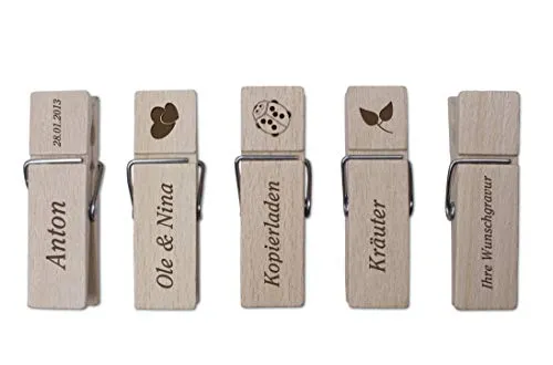 Wäscheklammern aus Holz mit personalisierter Gravur - Holzklammern mit eigenem Text und Motiv selbst gestalten - für Hochzeiten und Feste 10