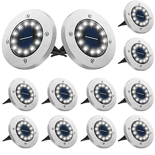 Bowfar 12 Stück Solar Bodenleuchten Aussen, Solarleuchten Garten mit 12 LEDs für Außen, 3000K Kaltweiß Wasserdicht Led Solar Gartenleuchten, Solarlampen für Rasen Auffahrt Gehweg Patio Garden