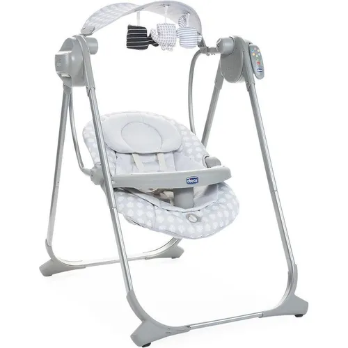 Chicco Babyschaukel Polly Swing Up, Leaf, elektrisch grau - Babywippe mit 4 Geschwindigkeitsstufen, kompakt zusammenklappbar und mit Fernbedienung für bequemen Betrieb. Ideal für Babys ab Geburt.