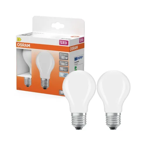 2er Pack OSRAM LED E27 Glühbirne Star Classic A 60 matt 5.9W als 60W Ersatz warm