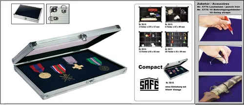Militaria ALU Sammelvitrine Compact SAFE 5618 – 295x203x45mm für Orden und Abzeichen - Praktische Sammelvitrine im Compact-Format aus Aluminium und Acrylglas, ideal zur stilvollen Präsentation und Aufbewahrung von Orden und Abzeichen. Perfekt für Sammler und Ausstellungen.