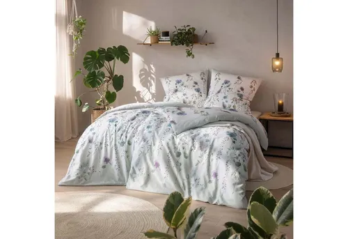 Estella Bio Mako Satin Bettwäsche 155x220 Carla salbei - 2-teilige Bettwäsche aus 100% Bio Baumwolle, mit buntem Blumenmuster für einen frischen Look in jedem Schlafzimmer, ideal für Sommer und Winter.
