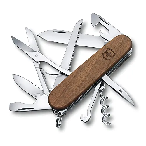 VICTORINOX Schweizer Taschenmesser Huntsman Wood nussbaum - Vielseitiges Multitool - Taschenmesser aus edlem Nussbaumholz, ideal für Outdoor-Abenteuer und Alltag, mit 15 Funktionen für maximale Flexibilität.