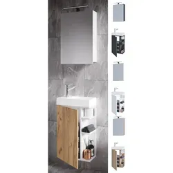 VCM 3-tlg Set   Waschplatz für Gäste WC   Gästebad   Waschtisch mit Spiegelschrank   Badezimmer Set – Lumia