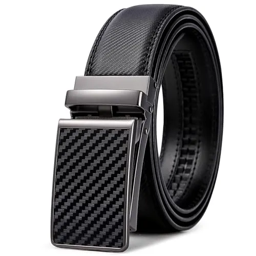 Frentree Gürtel Herren Carbon, Automatik Ledergürtel mit Ratsche, 35mm Echtleder Riemen ohne Löcher mit Automatikschnalle, Leder Gürtel Kürzbar