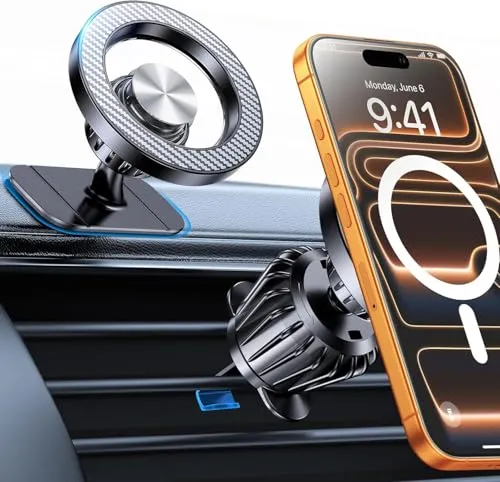 Coolpow Handyhalterung Auto für Magsafe Autohalterung【20x N55 Magnet】Handy Halterung Auto Zubehör Innenraum【360° Drehbar】Magnetische Auto Handyhalterung Lüftung für iPhone 17 Pro Max,Kohlenstofffaser