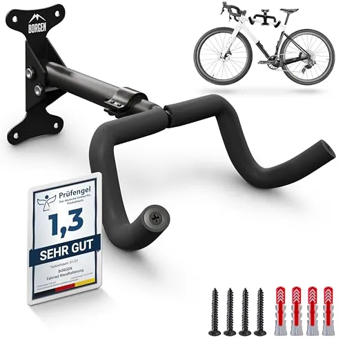 Borgen Fahrrad Wandhalterung - Klappbare Halterung für MTB und Rennrad, bis 20 kg - Fahrradhalterung mit einstellbarem Wandabstand, extra softe Polsterung schont dein Bike und verhindert Kratzer. Ideal für Ordnung in Garage oder Wohnung.