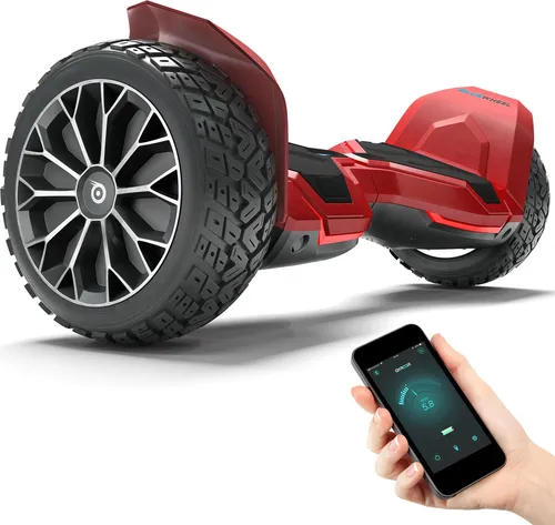 Bluewheel Hoverboard HX510 - 8.5" Vollgummireifen mit LED-Scheinwerfer - Rot - Erleben Sie Fahrspaß mit dem HX510 Hoverboard! Ausgestattet mit leistungsstarken Motoren und pannensicheren Reifen für unebene Flächen. Ideal für Anfänger, mit Auto-Balance-Funktion und Bluetooth-Lautsprechern für den perfekten Sound!