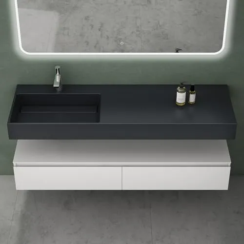 Mai & Mai Badmöbel-Set mit Soft-Close Schubladen und Waschbecken - Badmöbel-Set mit hochwertigem Mineralguss-Waschbecken und 150cm Unterschrank. Soft-Close-Technik für leises Schließen der Schubladen, ideal für ein stilvolles und organisiertes Badezimmer.