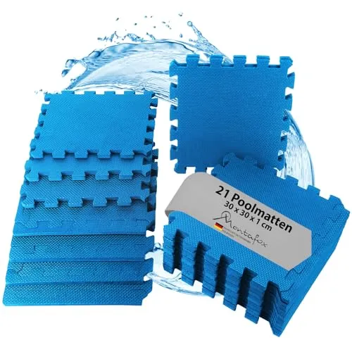 Montafox Poolmatte 1,95 m² – 21 Stück 30 x 30 x 1 cm Unterlegmatte für Pools - Praktische Poolmatte im Set mit 21 Matten, ideal zum Schutz von Poolfolien. Robust, isolierend und kinderleicht verlegbar dank Puzzlesystem. Perfekt für Aufstellpools und mehr!