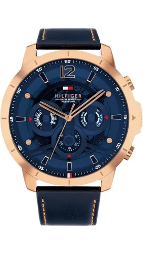 Tommy Hilfiger Multifunktionsuhr LUCA 1792206, Quarzuhr, Armbanduhr, Herrenuhr, Lederarmband, analog