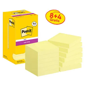 + 4 GRATIS: Post-it Super Sticky Haftnotizen extrastark gelb, 8 Blöcke + GRATIS 4 Blöcke 8