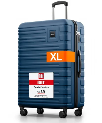 Travely Handgepäck-Trolley - XL Polycarbonat Koffer mit TSA-Schloss - Koffer, Hartschalenkoffer mit 4x 360° Leichtlaufrollen für müheloses Reisen und einem TSA-Zahlenschloss für zusätzliche Sicherheit. Maße: 77x52x29 cm, Gewicht: 4,6 kg.