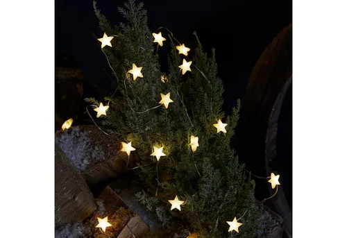 Lights4fun LED-Lichterkette 50er LED Micro Lichterkette außen Sterne aus Gummi warmweiß, Länge: 4.9m, Sterne jeweils 2cm groß, Timer 6 Std.