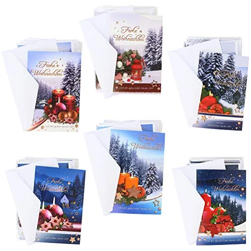 com-four® 100x Grußkarte für Weihnachten - Festtagskarten mit 6 weihnachtlichen Motiven - festliche Klapp-Karten mit Briefumschlägen - Weihnachtskarten - Festgruß (100 Stück - Adventskerzen)