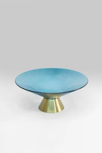 Kare Design Schale Birdie, Blau/Gold - Handgearbeitete Dekoschale mit Messing Sockel - Dekoschalen: Elegante Schale aus gefärbtem Glas mit robuster Messingbasis, ideal zur stilvollen Aufbewahrung von Obst, Dekoration oder Schmuck.