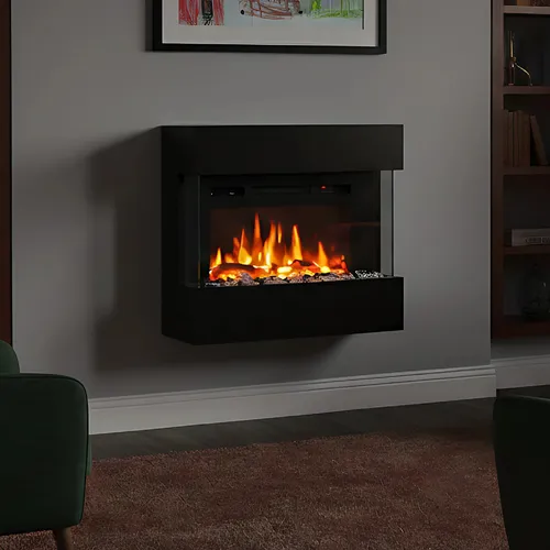 Noble Flame LIMA Wandkamin Schwarz mit Acrylsteinen - Der elegante Elektro Wandkamin LIMA von Noble Flame bietet einen realistischen Flammeneffekt und flexible Nutzung. Ideal für modernes Wohnen, sorgt er für eine gemütliche Atmosphäre ohne Rauch und Ruß.