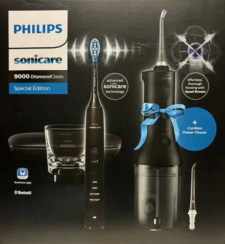 Philips Sonicare HX3866/43 Schallzahnbürste und Munddusche Power Flosser Schwarz - Elektrische Zahnbürste mit integrierter Munddusche für eine gründliche Zahnreinigung und gesundes Zahnfleisch, ideal für die tägliche Mundpflege.