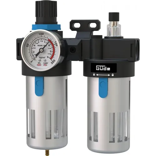 GÜDE Wartungseinheit 1/2 - Druckluftfilter & Öler mit Manometer - Druckluftzubehör für saubere, stabile und optimal geschmierte Druckluft. Filtert Verunreinigungen, reguliert den Luftdruck und ermöglicht individuelle Ölzugabe.