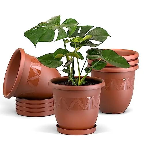 Plastard Blumentöpfe 5er Set 21 cm Durchmesser Terrakotta - Hochwertige Blumentöpfe aus langlebigem Kunststoff für Innen- und Außenbereiche. Witterungsbeständig und ideal für Pflanzen. Set mit 5 Töpfen und Untersetzern, durch Drainagelöcher für optimales Pflanzenwachstum.