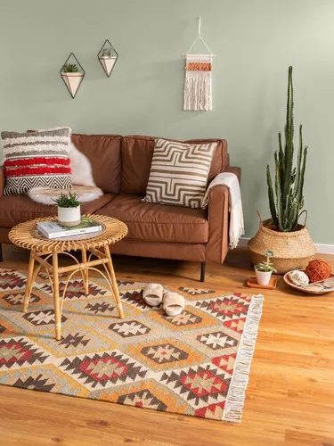 benuta Teppich Zohra, rechteckig, 5 mm Höhe - Der handgewebte Zohra Teppich bringt mit seinem bunten Design ethnischen Charme in dein Zuhause. Ideal für Wohnzimmer, Schlafzimmer und Flur, sorgt er für eine gemütliche Atmosphäre und überzeugt durch robuste Qualität.
