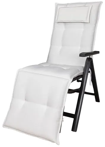 KETTtex Relaxliege Sesselauflage Marbella 2320 - Weiß, 170x50x7,5 cm - Bequeme Auflage für Relaxsessel, Modell Marbella. 100% Polyester, mit Kopfpolster und Haltebändern für optimalen Sitzkomfort. Ideal für entspannte Stunden im Garten.