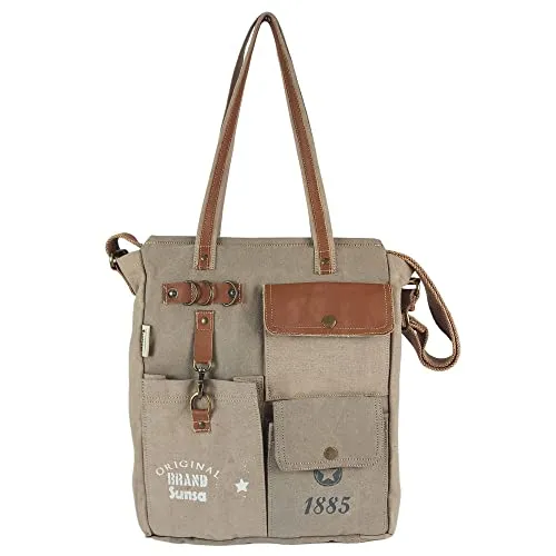 Sunsa Damen Handtaschen: Braune Nachhaltige Schultertasche im Vintage-Stil - Damen-Shopper mit großzügigem Volumen von 14,5 Litern, ideal für DIN-A4-Unterlagen. Praktische Struktur mit mehreren Fächern und stilvollem Design von deutschen Designern.