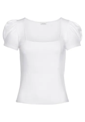 LASCANA Kurzarmshirt Damen Gr. 32/34, weiß - Modisches T-Shirt aus weicher Rippware mit figurbetontem Schnitt und kurzen Puffärmeln, ideal für einen casual-eleganten Look.