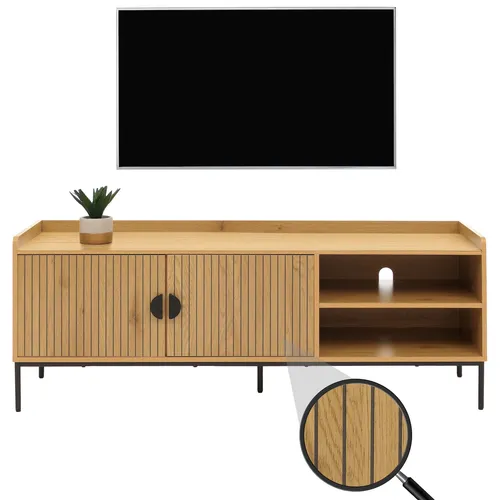 MCW TV-Bank MCW-O39-TV2 - Stilvolles TV-Rack mit Stauraum - TV-Halterungen und Möbel, modernes Design mit Lamellen-Fronten und großzügigem Stauraum für Multimedia-Geräte, ideal für ein aufgeräumtes Wohnzimmer.